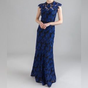 Shoshanna Midnight Raven Black Blue Floral Lace Dress Evening Gown Size 6 NWT